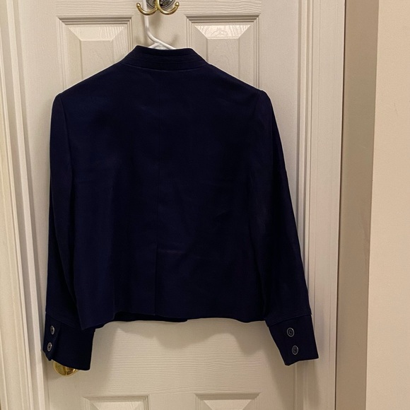 LILLY PULITZER Military Cropped Blazer Band Jacket Linen Cotton Navy Blue Career - Picture 2 of 16